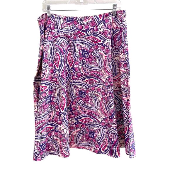 Talbots Midi Skirt Womens 12 Pink Paisley 100% Cotton Flowy Boho Career - Picture 2 of 9